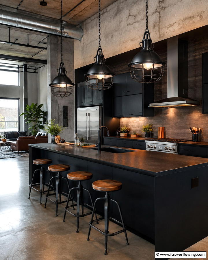 Industrial Lighting for an Edgy Vibe - 25 Dark Kitchen Ideas for a Bold and Modern Look