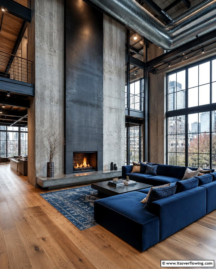 Industrial Loft Appeal - 25 Two-story Fireplace Ideas for Cozy Ambiance