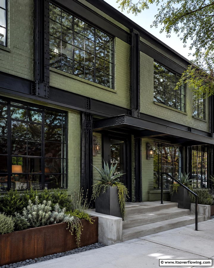 Industrial Loft Exterior - 25 Sage Green House With Black Trim Ideas for Curb Appeal