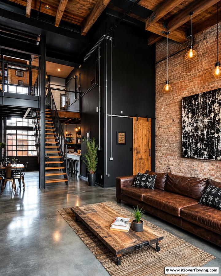 Industrial Loft Vibes - 25 Black Accent Wall Ideas for a Dramatic Statement