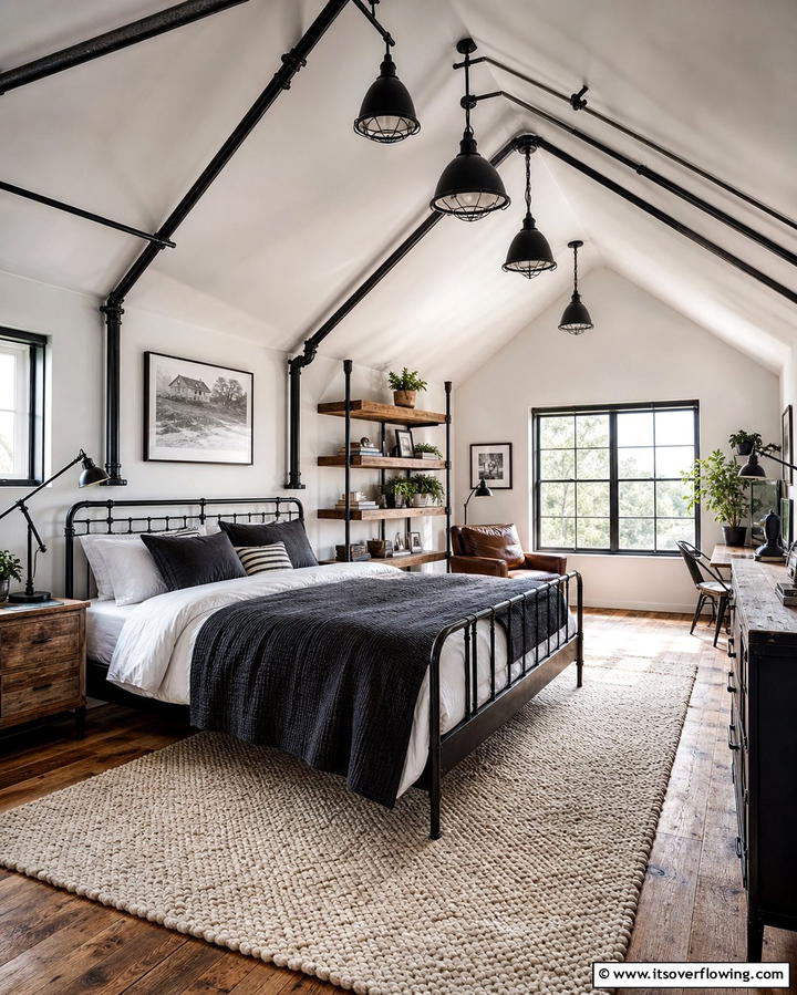 Industrial Loft with Metal Accents - 25 Attic Bedroom Ideas to Transform Your Space