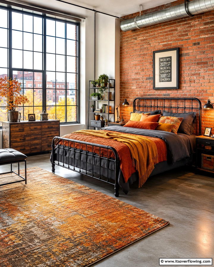 Industrial Meets Autumn - 30 Cozy Fall Bedroom Decor Tips for Autumnal Warmth & Style