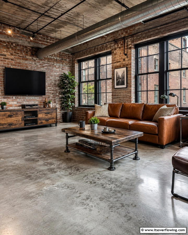 Industrial Meets Rustic Charm - 25 Rustic Concrete Floor Living Room Ideas for Style