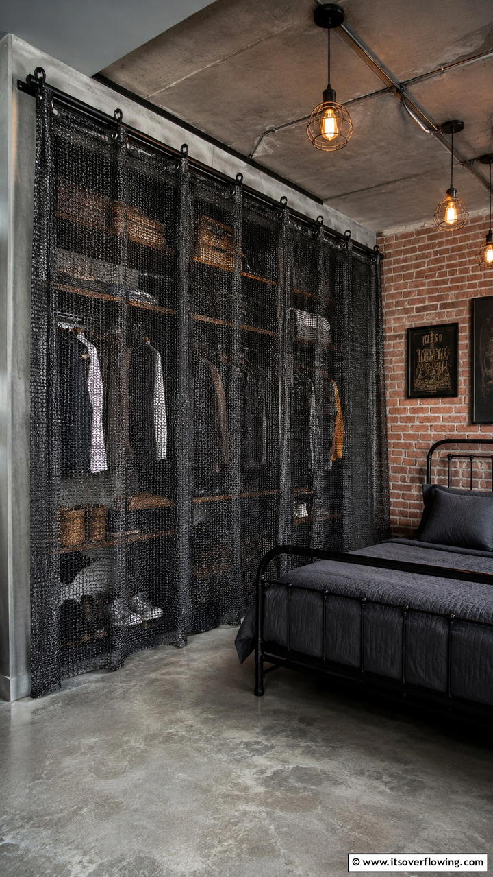 Industrial Mesh Innovation - 30 Closet Curtain Ideas for Stylish and Practical Storage