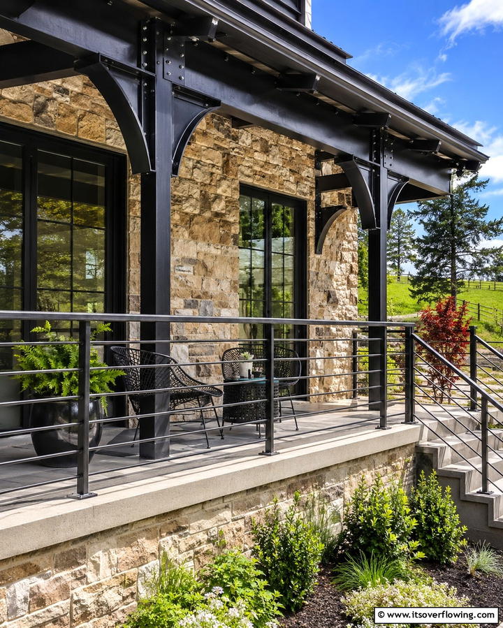 Industrial Metal Accents - 30 Barndominium Front Porch Ideas for Rustic Charm