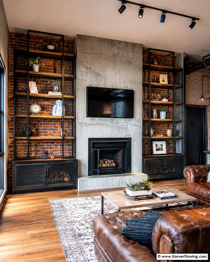Industrial Metal Accents - 30 Fireplace Built-In Design Ideas for Focal Point Spaces