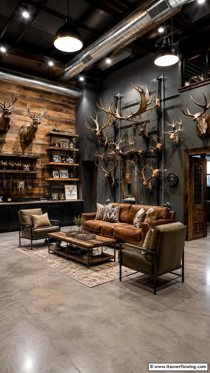 Industrial Metal Accents - 30 Hunting Trophy Room Ideas for Rustic Decor