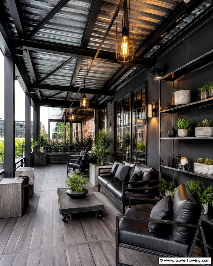 Industrial Metal Accents - 30 Porch Ceiling Ideas to Refresh Your Outdoor Entryway