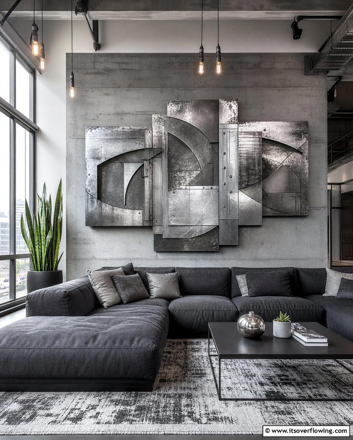 Industrial Metal Art - 30 Living Room Wall Decor Ideas to Elevate Your Space