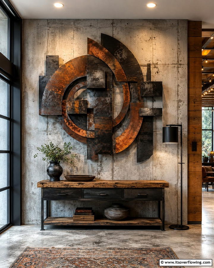 Industrial Metal Art - 30 Entryway Wall Ideas for First Impressions and Functional Storage