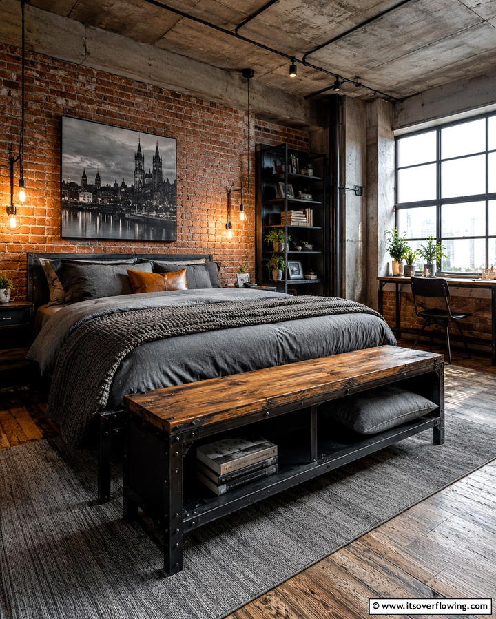 Industrial Metal Bench for Urban Flair - 25 Stunning Bedroom Bench Ideas for a Cozy Retreat