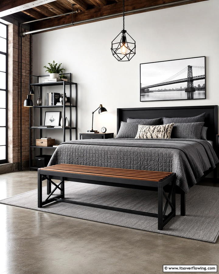 Industrial Metal Bench - 25 Stunning Bedroom Bench Ideas for a Cozy Retreat