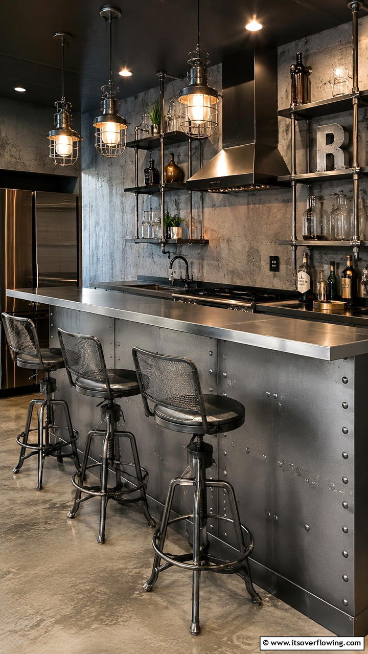 Industrial Metal Breakfast Bar - 30 Breakfast Bar Ideas for Functional Kitchen Spaces