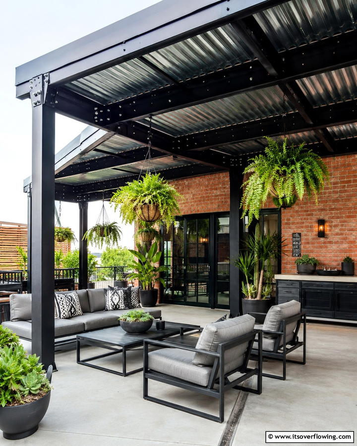 Industrial Metal Cover - 25 Attached Covered Patio Ideas for Year-Round Use
