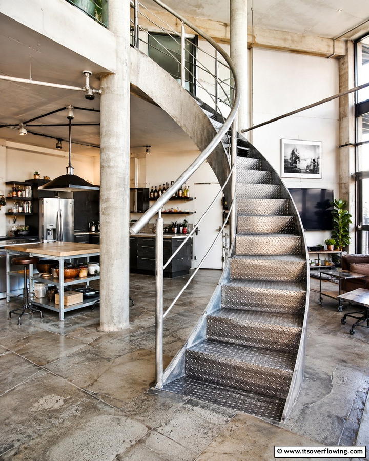 Industrial Metal Design - 30 Elegant Curved Staircase Designs to Elevate Your Home’s Style
