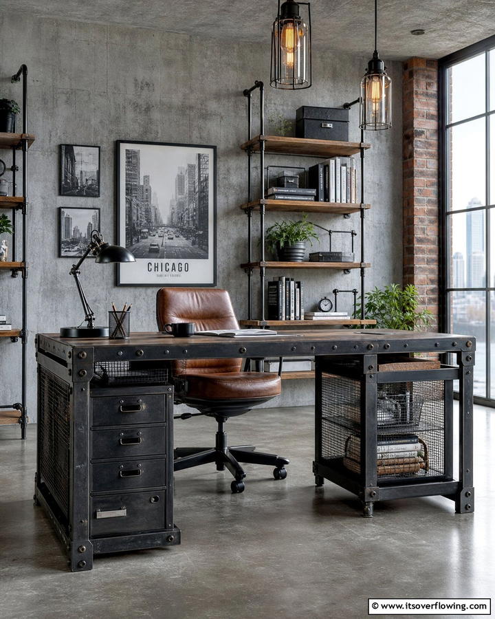 Industrial Metal Desk - 21 Desk Ideas for Productive & Stylish Home Offices