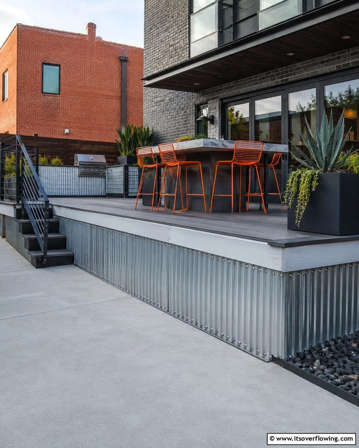 Industrial Metal Elements - 30 Stylish Deck Skirting Ideas to Elevate Outdoor Entertaining