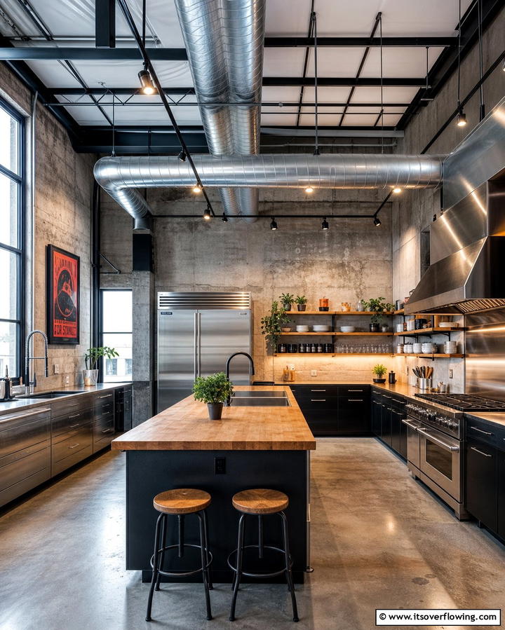 Industrial Metal Fixtures for a Modern Edge - 25 Vaulted Ceiling Kitchen Ideas for a Spacious Feel
