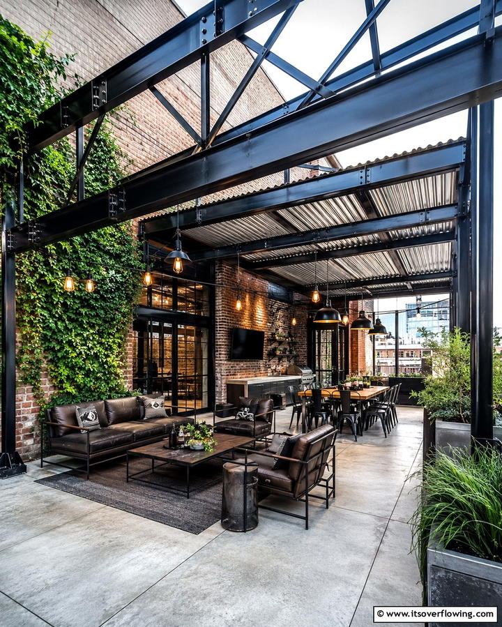 Industrial Metal Framework - 25 Attached Covered Patio Ideas for Year-Round Use