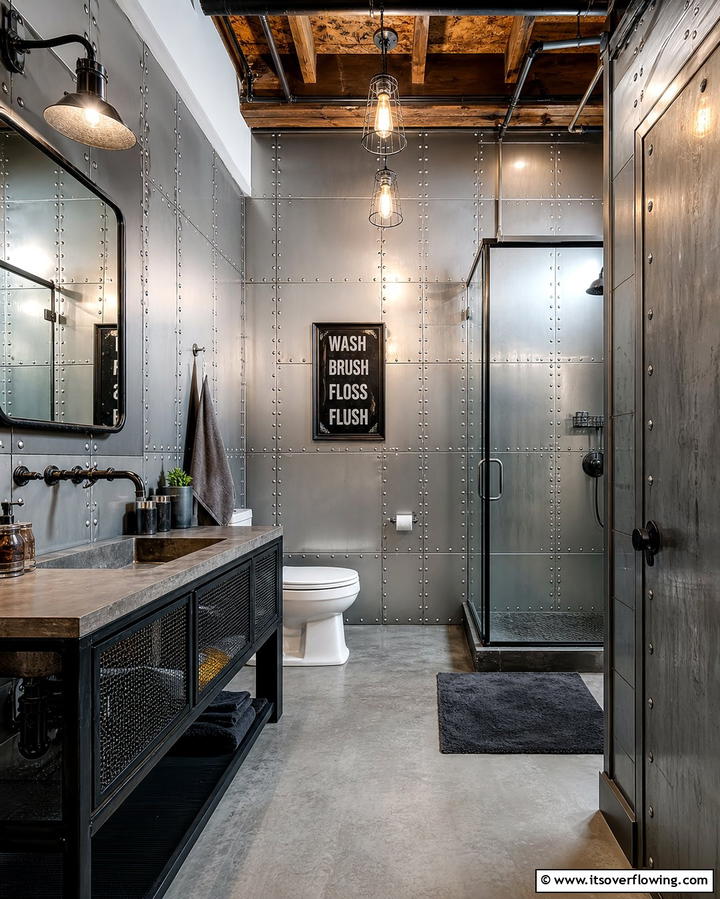 Industrial Metal Panels - 25 Bathroom Wall Paneling Ideas for a Luxurious Look