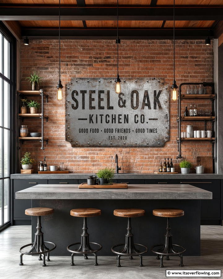 Industrial Metal Signage - 21 Kitchen Wall Decor Ideas for a Personalized Culinary Space