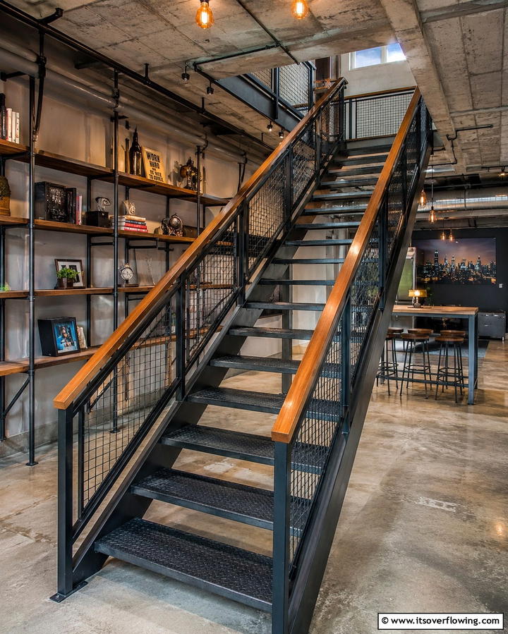 Industrial Metal Staircases - 25 Basement Stair Ideas to Transform Your Space