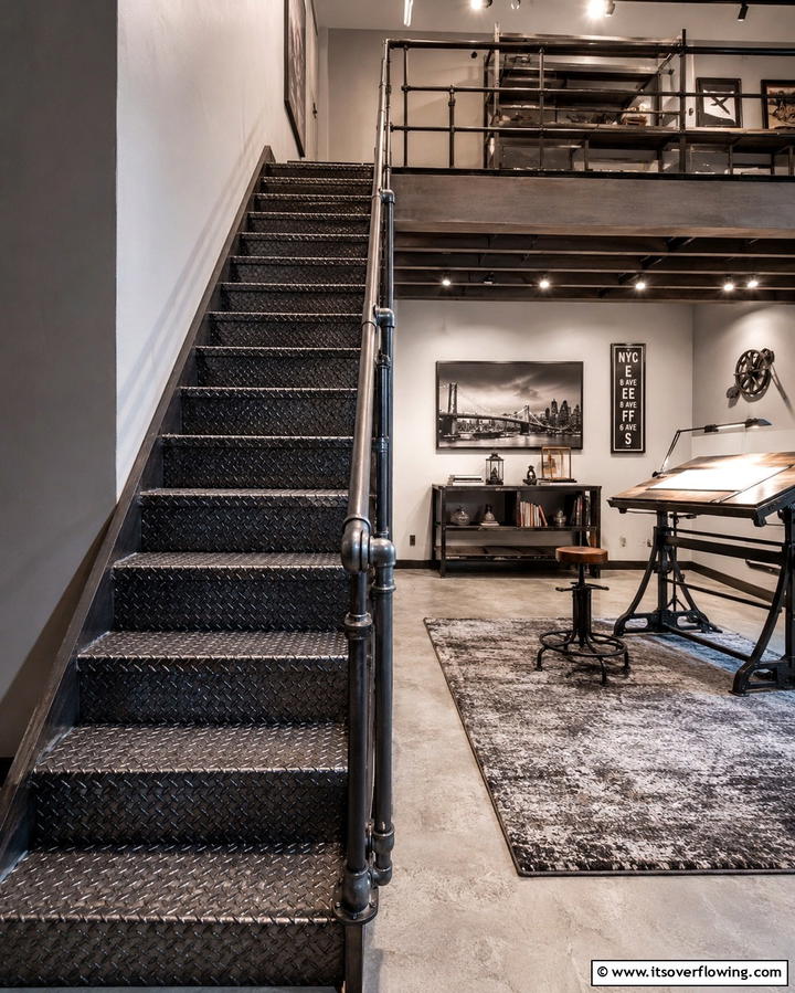 Industrial Metal Stairs - 30 Open Staircase Ideas to Elevate Your Home Organization