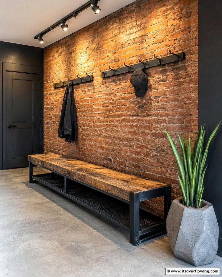 Industrial Metal and Wood Bench - 30 Functional Entryway Bench Solutions for Organized Homes