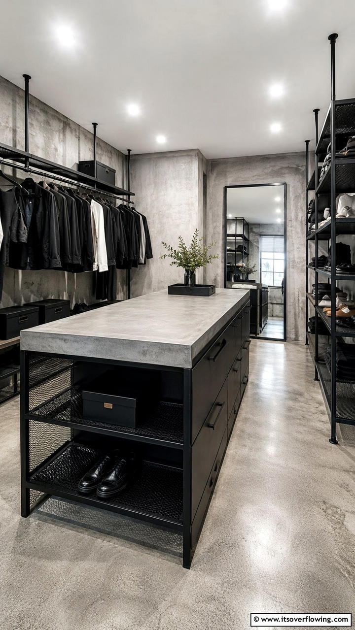 Industrial Minimalist Closet Island - 30 Closet Island Ideas- Luxurious Walk-In Storage Solutions
