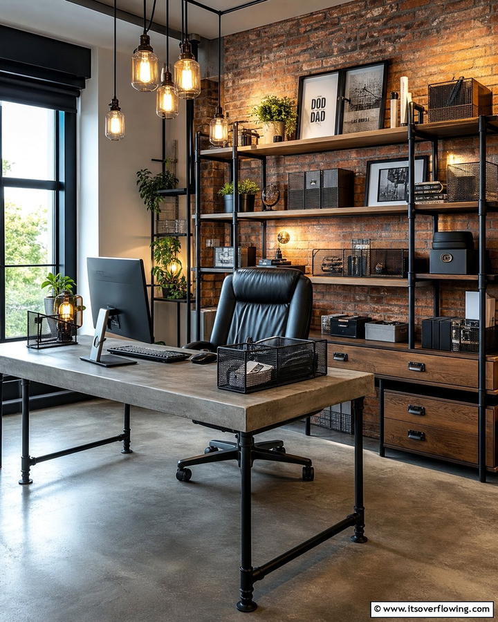 Industrial Modern Edge - 21 Home Office Decor Ideas for Productivity and Style