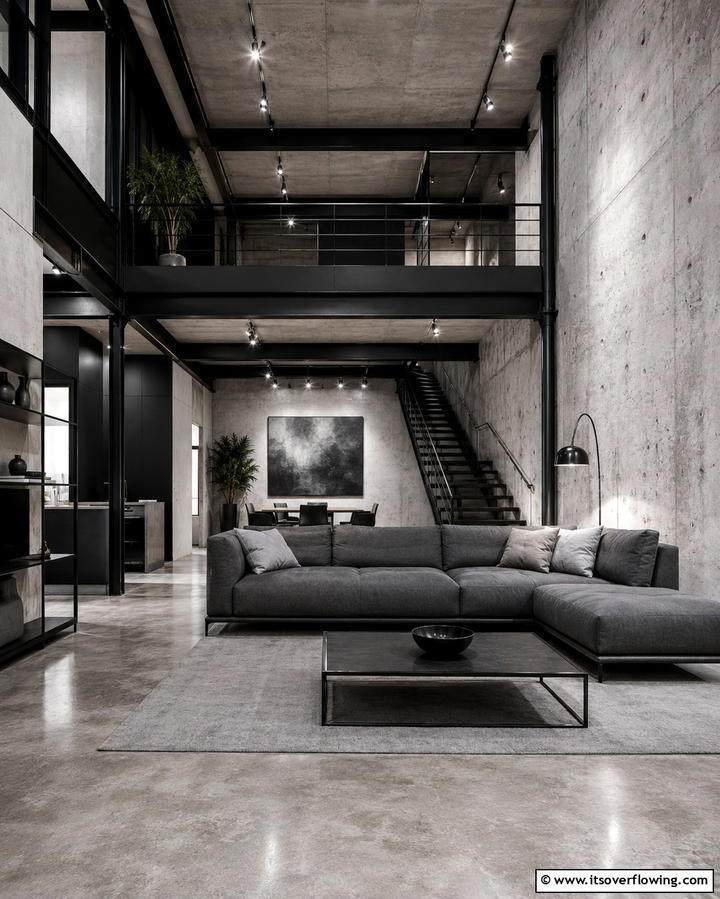 Industrial Monochromatic Style - 25 Monochromatic Living Room Ideas for a Sleek Look