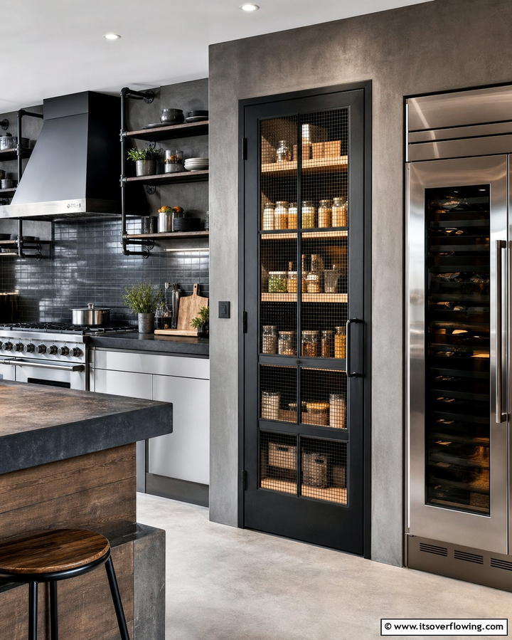 Industrial Pantry Door with Metal Accents - 25 Pantry Door Ideas for Stylish and Functional Spaces