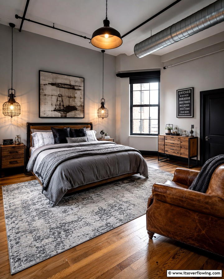 Industrial Pendant Lights for Ambient Glow - 25 Industrial Bedroom Ideas- Urban & Stylish Designs