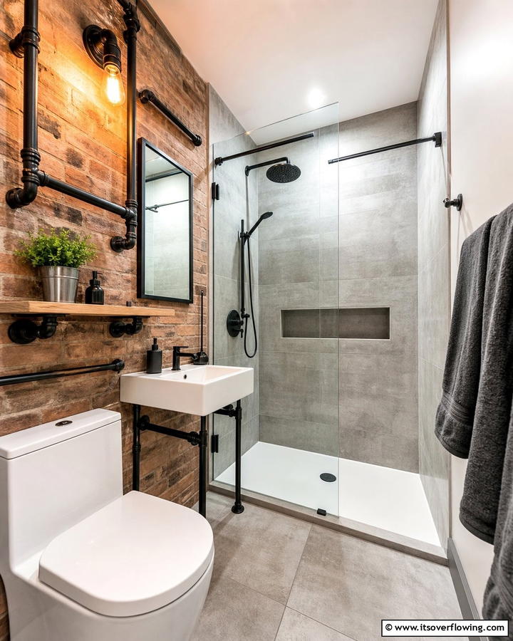 Industrial Pipe Accents - 21 Small Shower Design Ideas for Stylish Functionality