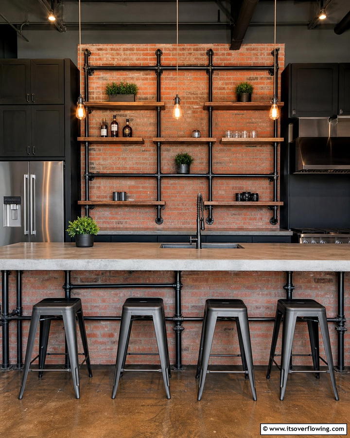 Industrial Pipe Accents - 21 Kitchen Island Back Panel Ideas for Modern Designs