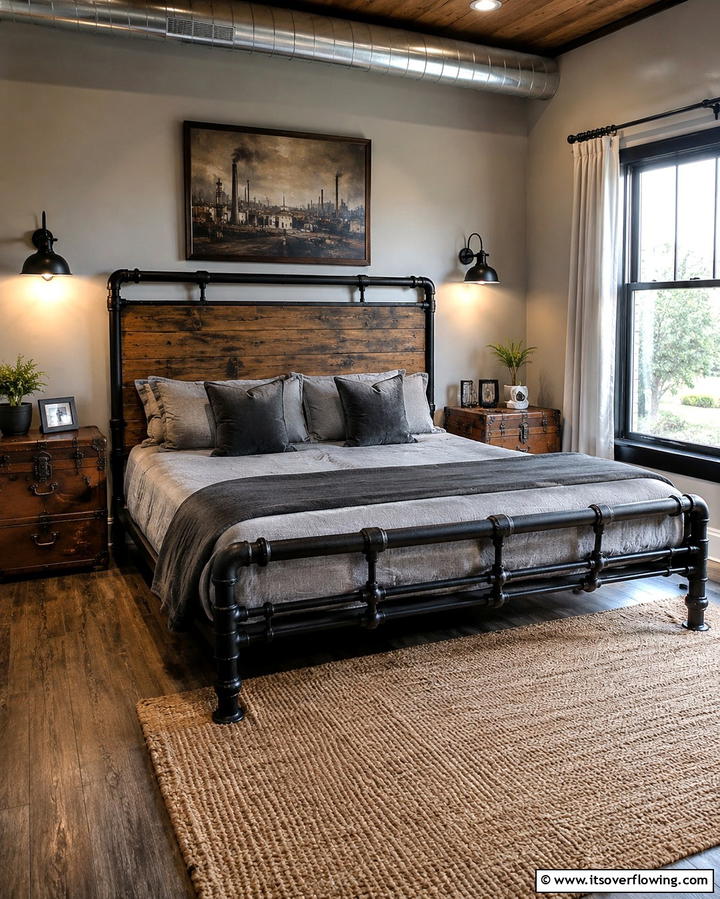 Industrial Pipe Bed Frame - 25 Steampunk Bedroom Ideas for a Unique Vintage Look