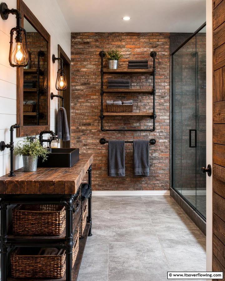 Industrial Pipe Fixtures - 20 Barndominium Bathroom Ideas for Rustic Charm