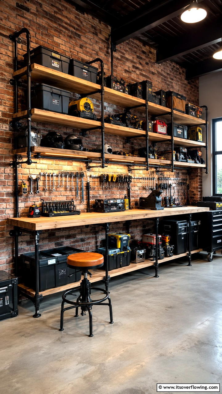 Industrial Pipe Racks - 30 Garage Wall Ideas for Organized, Functional Spaces