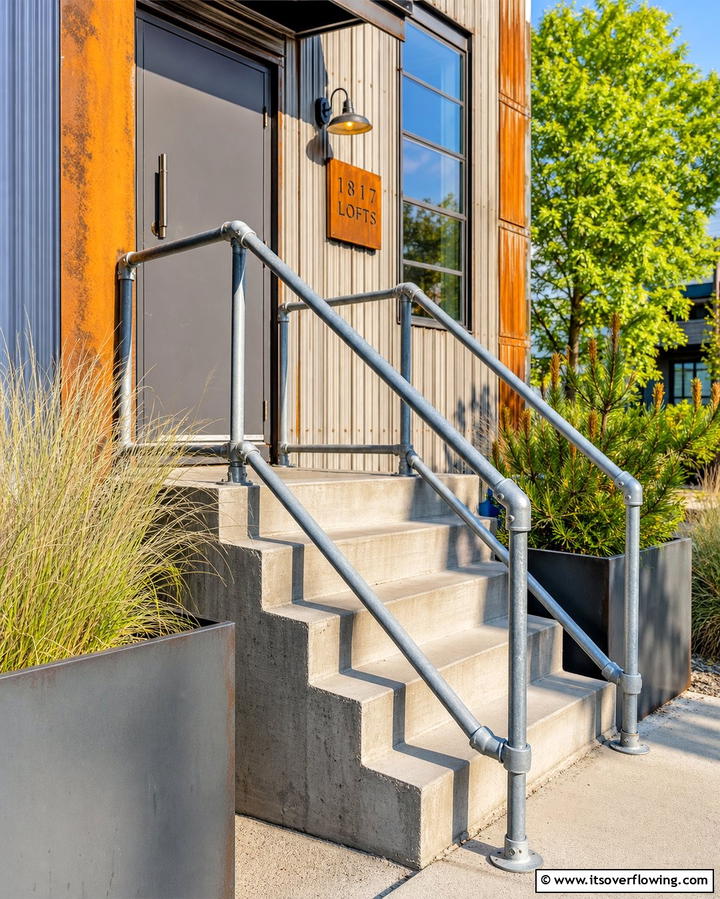 Industrial Pipe Railings - 25 Front Porch Railing Ideas to Enhance Curb Appeal