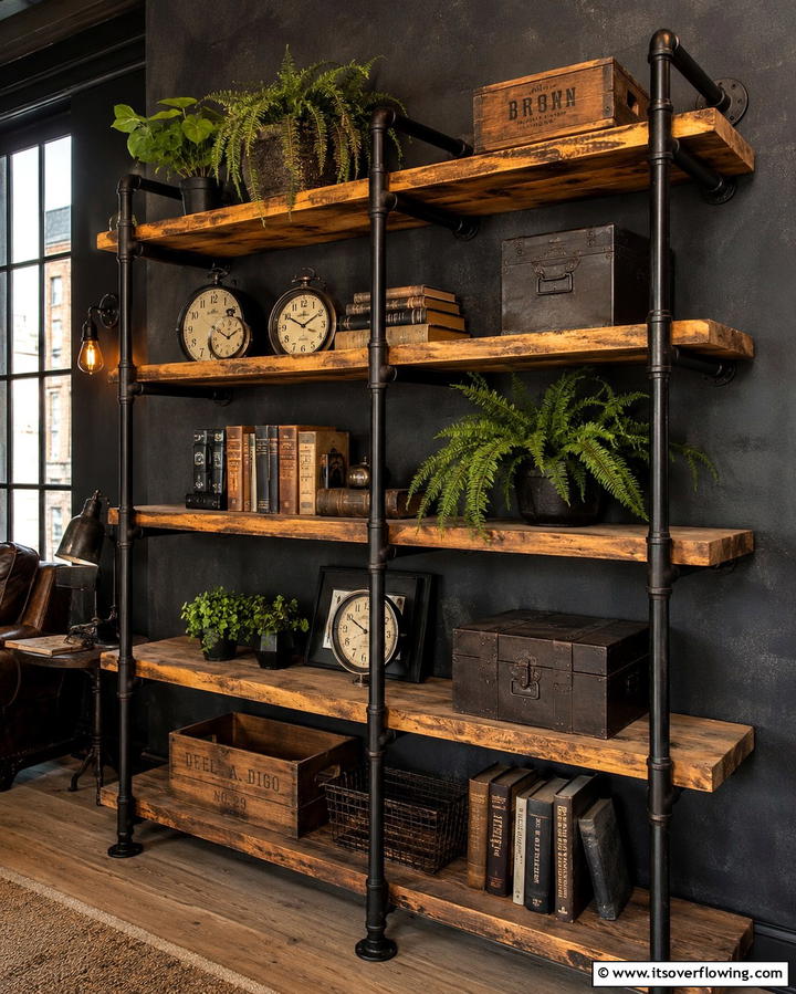 Industrial Pipe Shelves for a Rustic Edge - 30 Living Room Shelf Ideas for Stylish Storage Solutions