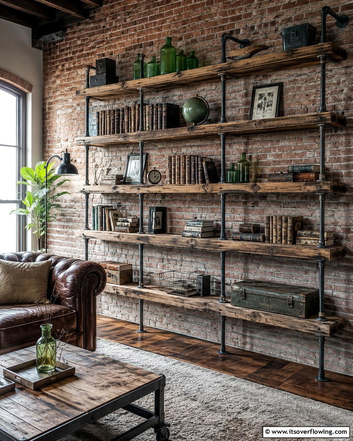 Industrial Pipe Shelves for a Rustic Edge - 25 Living Room Bookshelf Ideas for Stylish Storage