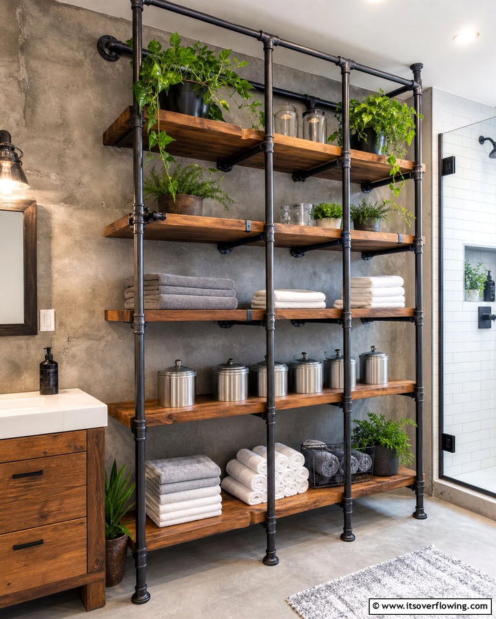 Industrial Pipe Shelves - 25 Bathroom Shelf Ideas for Organized and Stylish Storage