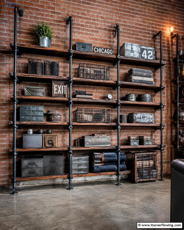 Industrial Pipe Shelving - 25 Creative Laundry Room Shelving Ideas for Organization