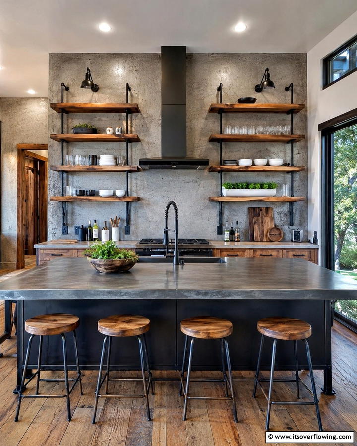 Industrial Pipe Shelving - 25 Mountain House Kitchen Ideas for Rustic Charm