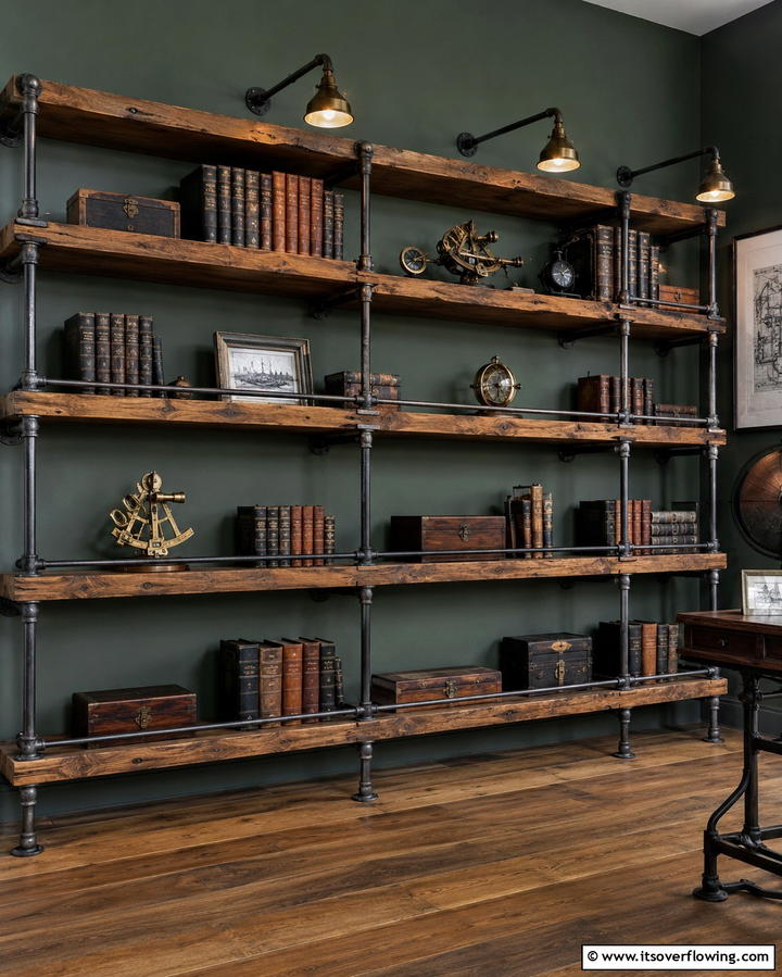 Industrial Pipe Shelving - 25 Steampunk Interior Design Ideas for Unique Homes
