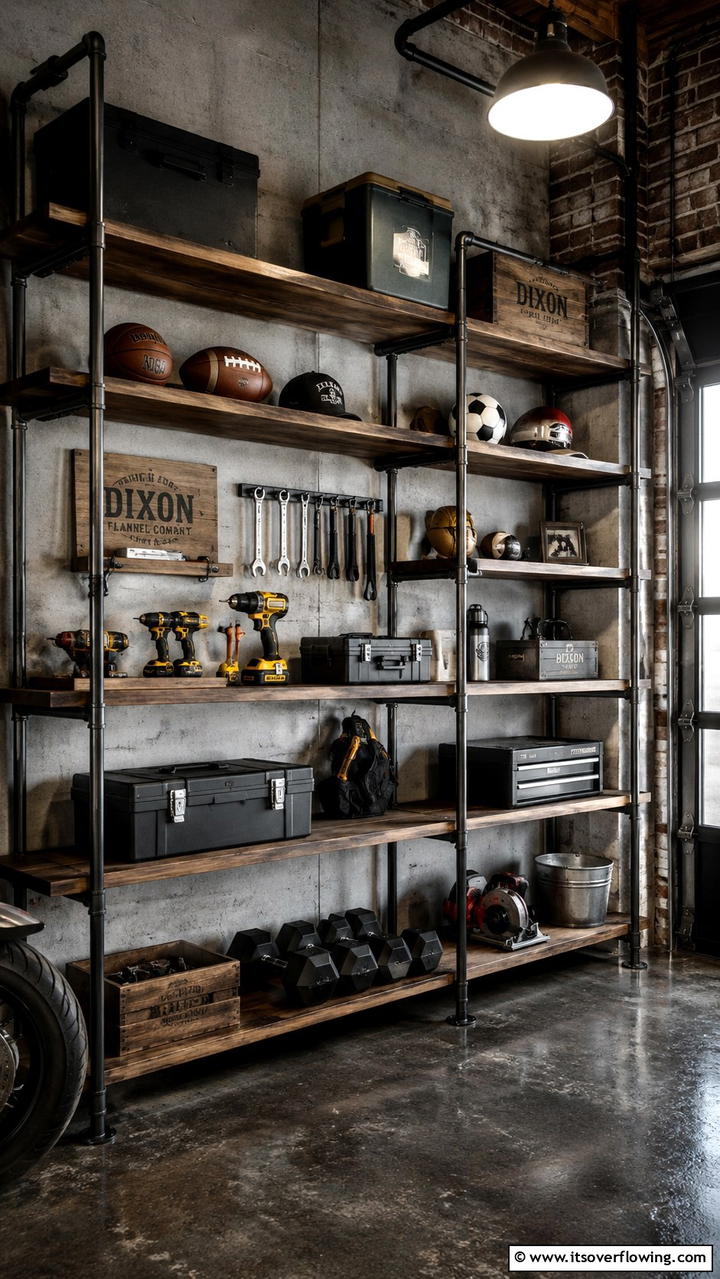 Industrial Pipe Shelving - 30 Garage Shelving Ideas for Clutter-Free Storage