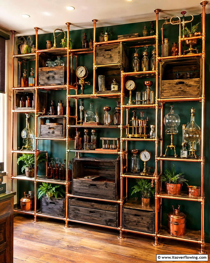 Industrial Pipe Shelving for Storage and Style - 25 Steampunk Interior Design Ideas for Unique Homes