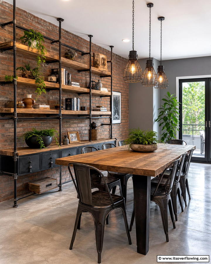 Industrial Pipe Shelving - 20 Industrial Dining Room Ideas for a Modern Look