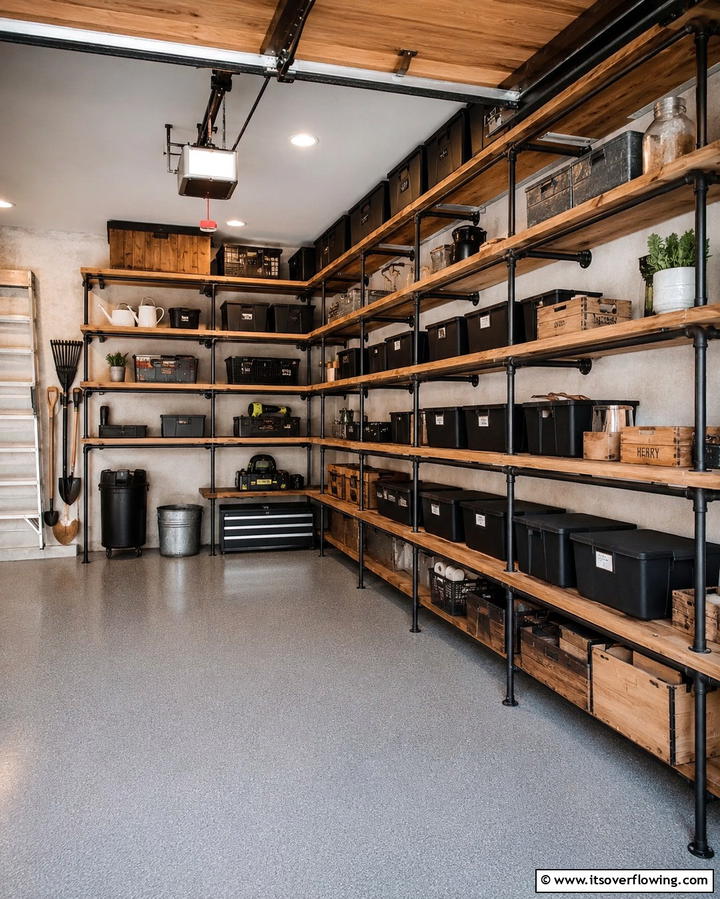 Industrial Pipe ShelvingOne - 25 Rustic Garage Ideas for a Cozy and Functional Space