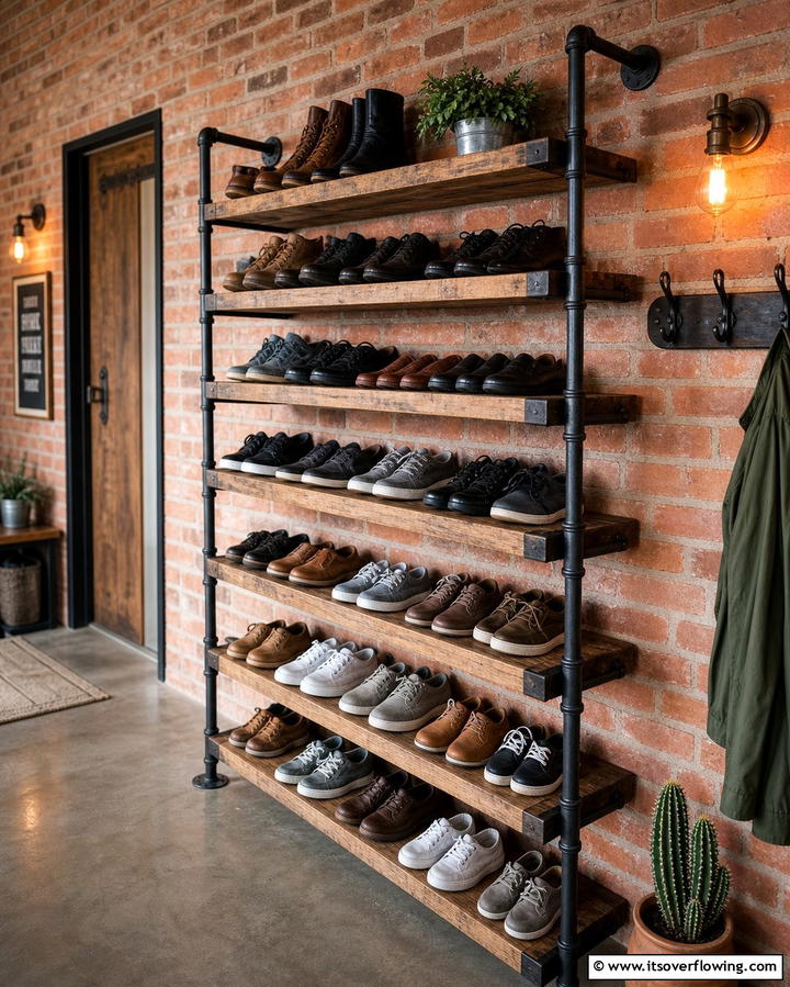 Industrial Pipe Shoe Rack - 25 Entryway Shoe Storage Ideas to Keep Your Home Tidy